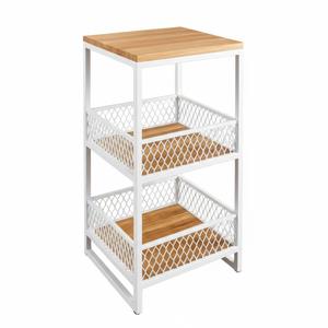 Chariot de rangement utilitaire en métal de grande qualité, 4 niveaux, fin et mobile, avec plateau en bois et roulettes verrouillables pour la cuisine - Product Image 1
