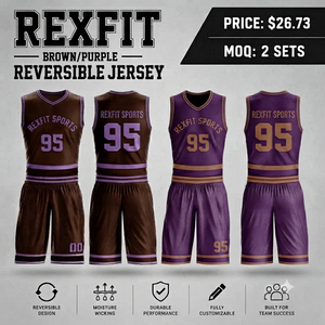 Conjunto de Uniforme de Baloncesto Reversible Rexfit, Color Rosa y Azul Marino, Sublimado, Absorbente de Humedad, Unisex, para Adultos - Product Image 2
