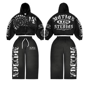 Fall Women Waffle Knit Tracksuit Custom Logo Contrast Piping <b>Cropped</b> <b>Zip</b> <b>up</b> Hoodie Flare Sweatpants Two Piece Streetwear Set - Product Image 5