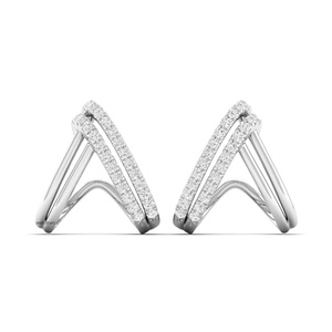 Pendientes de Diamantes Cultivados en Laboratorio con Corte Redondo, Doble Hilera en Forma de V, en Oro de 10K, 14K, 18K, Plata 925 y 935 - Product Image 2