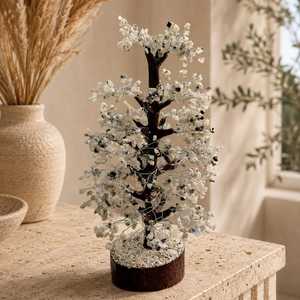 En gros NOUVEAU Arbre en agate étoilée et pierre de lune arc-en-ciel naturelle, 1000 copeaux, Arbre de Vie fait main, Décoration d'intérieur Feng Shui, Gujarat - Product Image 1