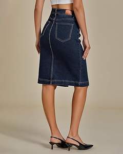 Jupe en jean taille haute style vintage avec fente avant, design tendance, grande taille, pour femme - Product Image 3