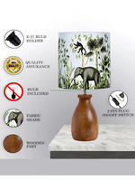 Lampe de table classique moderne, abat-jour plissé vintage nordique à volants, base en bois poli, tissu imprimé floral, intensité réglable