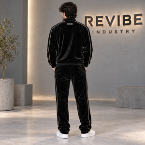 <b>Mens</b> Black <b>Velvet</b> Tracksuit 2 Piece Velour Set Full Zip <b>Jacket</b> Straight Leg Pants Custom Logo Wholesale OEM Sportswear - Product Image 4