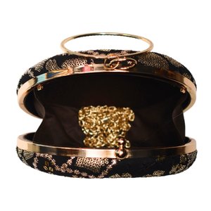 Black And Golden Round Embroidery Clutch Luxury Wedding Evening <b>Handbag</b> for Women Occasions - Product Image 3