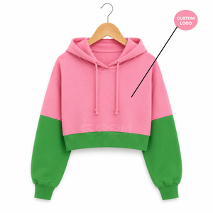 Cosh International Sorority Sisterhood <b>Crop</b> <b>Top</b> <b>Pink</b> Green Hoodie Ladies Casual Print Long Sleeve Hoody <b>Crop</b> <b>Top</b> Pullover - Product Image 1