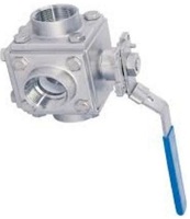 Válvula de bola manual de 3 vías, 1 pulgada NPT, rosca hembra, cuerpo de acero al carbono, sello de PTFE, para uso con agua a temperatura normal.