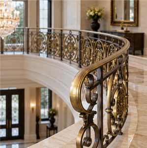 Barandilla de Balcón de Bronce Vintage de Primera Calidad con Medallón Ornamental y Pasamanería Curva para Interiores Regulares - Product Image 3