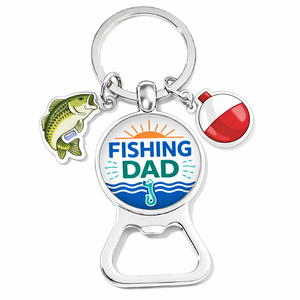 Llavero abridor de botellas personalizado para papá pescador, pulido, con anillo de metal cromado y dijes de pez basaño fundido a presión, abridor de tapas FOB - Product Image 1