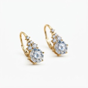 Luxury Cluster Lever back <b>Earrings</b> 925 Sterling Silver Round Lab Grown Diamond <b>Fine</b> Jewelry 14K Gold EF Color Wedding <b>Earrings</b> - Product Image 2