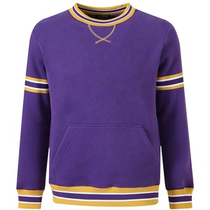 Sweat-shirt à col rond gris pour homme avec rayures violettes et jaunes, coupe classique, tricot en coton décontracté, vêtement d'automne - Product Image 5
