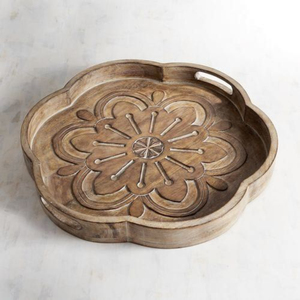 Bandeja de servir premium de madera maciza rústica con asas de cuerda, plato rectangular natural hecho a mano para mesa de centro o otomana - Product Image 4