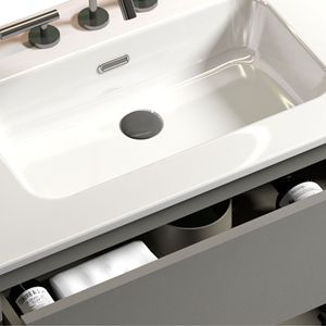Mobile bagno moderno TIA da 90 cm grigio con lavabo, 3 fori per rubinetteria, ampio spazio contenitivo, mobiletto autoportante per bagni piccoli - Product Image 5