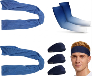 Toalla refrescante con logo personalizado para deportes, conjunto de pañuelo y diadema de microfibra con protección UV y mangas para brazos para correr en verano - Product Image 1