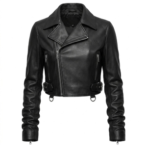 Cropped Mens <b>Leather</b> <b>Jacket</b> Wholesale <b>Real</b> Sheepskin Motorbike Biker Coat Custom Manufacturing Slim Fit Plain Black Apparel - Product Image 1