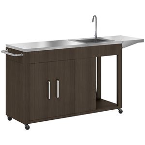 Isole e Carrelli da Cucina per Esterni, Tavolo Laterale Pieghevole con Mobiletto, Lavello in Acciaio Inox con Drenaggio, Comodo Carrello Tavolo per Grill da Esterno - Product Image 1