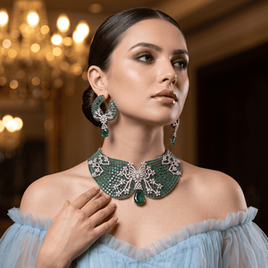 Conjunto de Collar Gargantilla de Cadena de Eslabones Dorados Antiguos con Cristal Verde Corte Esmeralda y Pendientes Colgantes a Juego para Mujer, Ideal para Bodas y Fiestas - Product Image 1