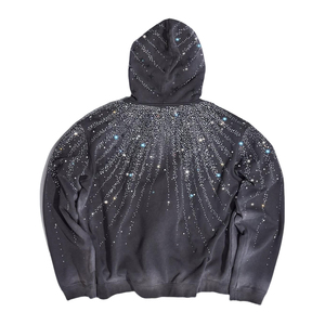 Sweat-shirts surdimensionnés pour hommes avec impression DTG personnalisée de strass, motif étoile, perles, effet délavé vintage et fermeture éclair double tête déchirée - Product Image 2