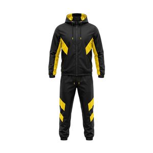 Black Yellow Chevron Stripe <b>Tracksuit</b> Polyester Geometric Panel Hooded Full Zip Track Jacket Breathable <b>Tracksuits</b> Sets - Product Image 2