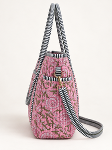 Bolsa de Viaje Acolchada Rosa de Algodón con Estampado Floral, Bolsa de Hombro con Cierre de Gran Capacidad - Product Image 2