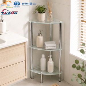Fabriqué à Taïwan, étagère d'angle en verre trempé à 3 niveaux, support de rangement pour salle de bain avec tubes chromés, ISO9001 - Product Image 5