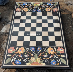 Nuevos estilos modernos y diseño lujoso de tamaño personalizado Producto hecho a mano Diseño de incrustaciones de flores de mármol negro Mesa de comedor - Product Image 3