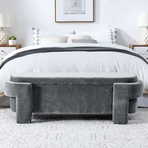 Large Storage Grey Chenille Upholstered <b>Bench</b> for Living Room <b>Entryway</b> and Bedroom 51.5 X 20.5 X 17 - Product Image 4