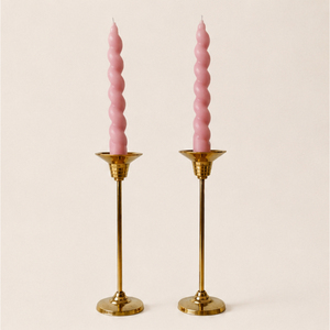Spiral Taper Candle Set with Gold Metal <b>Holder</b> Modern Twisted Pink Unscented Candles for Wedding Centerpiece and Luxury Home - Product Image 3