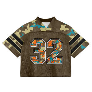 2026 Men's Vintage Oversize Boxy Mesh Cropped Jersey High Street Sports Streetwear with Blank Design Letter Pattern T-<b>shirt</b> - Product Image 5