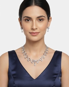 Floral Centerpiece With Hanging Pear Shape Drops American Diamond Jewelry <b>Set</b> And Earrings Ethnic Reception Party <b>Jewellery</b> <b>Sets</b> - Product Image 5