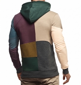 Sweat à capuche multicolore pour homme avec empiècements géométriques sur la poitrine, manches contrastées, capuche à cordon et poche kangourou - Product Image 2