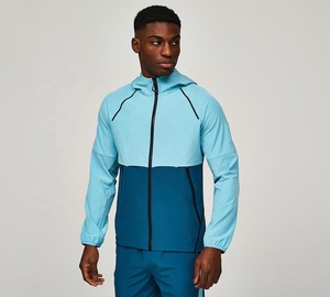 Chaqueta Cortavientos Deportiva para Hombre, con Capucha y Bloques de Color, Cuello Alto, Secado Rápido, Transpirable e Impermeable, para Deportes al Aire Libre - Product Image 1