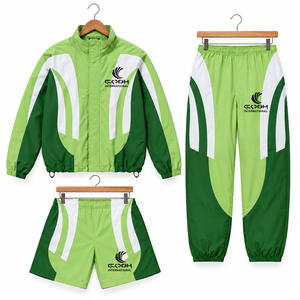 Conjunto Deportivo Unisex Verde y Blanco con Bloques de Color, Chaqueta Deportiva con Cremallera Completa, Pantalones Cortos, Secado Rápido, Ropa de Primavera - Product Image 1