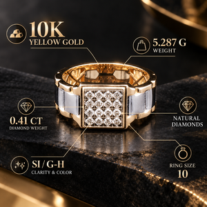 แหวนเพชรแท้สำหรับผู้ชาย ทองคำ 10K น้ำหนัก 0.41 กะรัต ระดับความสะอาด SI/G-H ดีไซน์ทรงสี่เหลี่ยมแบบกลุ่ม |   ของขวัญเครื่องประดับหรูหราสำหรับผู้ชาย - Product Image 5
