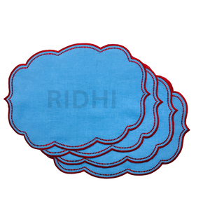 Ridhi Eco-Friendly 100% Blue Linen with Embroidery Table <b>Placemats</b> Reusable Fabric Mats Wholesale for Wedding, Restaurant, Hotel - Product Image 1