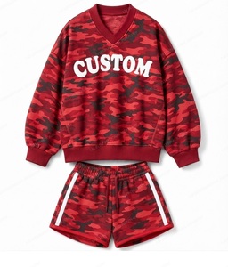Women's Red 2-Piece V-Neck Sweater Shorts <b>Set</b> Loose Fit Sporty <b>Knitted</b> Polyester Above Knee All Seasons - Product Image 3