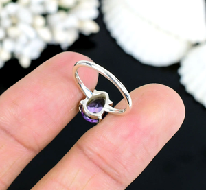 Anillo de Amatista Natural con Corte de Pera, Plata de Ley 925, Anillo de Piedras Preciosas Hecho a Mano, Joyería de Amatista Morada para Mujer - Product Image 2