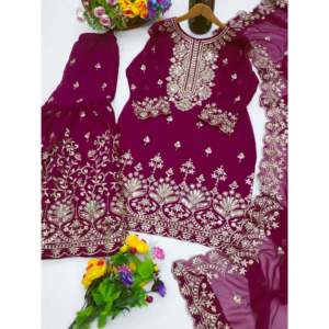 Traje Sharara Elegante con Bordado de Diseño Secuencial para Fiestas y Ocasiones Especiales - Product Image 2