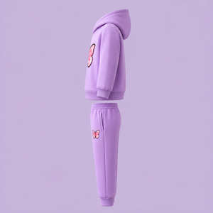 Tuta viola personalizzata con farfalle per donna, felpa con cappuccio e pantaloni, servizi OEM ODM di etichettatura privata - Product Image 2