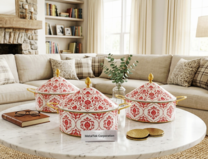 Luxury 3Pc Stainless Steel Casserole <b>Set</b> Arabian Style Enamel Print Insulated Hot <b>Pot</b> Food Warmer Serving Dish Customized Colour - Product Image 5