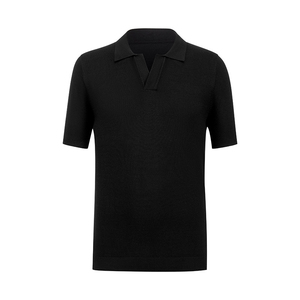 Pull-over Homme Personnalisé Respirant Brodé Uni 100% Coton Printemps-Été Noir à Col et Manches Courtes - Product Image 5