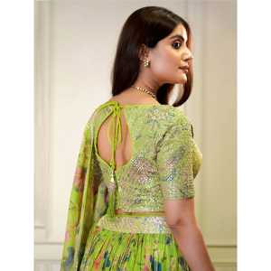Adorable <b>Neon</b> Green Printed Organza <b>Dresses</b> Lehenga Choli for Event Wear - Product Image 2