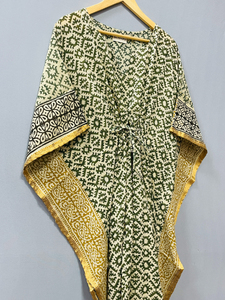 ชุดคลุมชายหาดผ้าฝ้ายแท้พิมพ์ลาย Bagru แบบอินเดีย ทำมือ ลายดอกไม้ฤดูร้อน สวมใส่สบาย ยาวคลุมเข่า - Product Image 4