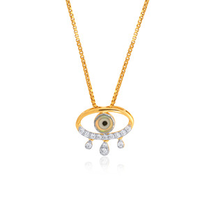 Pendentif en or jaune avec diamant et motif œil porte-bonheur, taille brillant rond, bijoux de luxe pour femme, à porter au quotidien - Product Image 1
