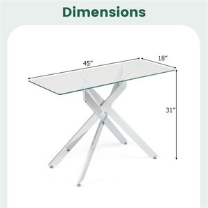45-Inch Tempered <b>Glass</b> <b>Console</b> <b>Table</b> Silver Chrome Metal Entryway <b>Table</b> with Adjustable Feet - Product Image 3