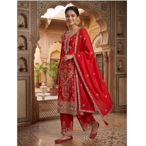 Suministro Directo de Fábrica: Traje Kurti Palazzo de Seda Chinnon para Mujer India con Bordado Premium y Dupatta de Lujo - Product Image 1