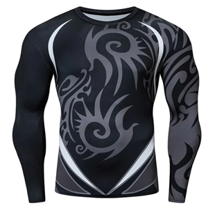 Men's Long Sleeve <b>Rash</b> <b>Guard</b> Black Tribal Dragon Print Quick Dry Polyester Compression Shirt for Water Sports <b>BJJ</b> - Product Image 5