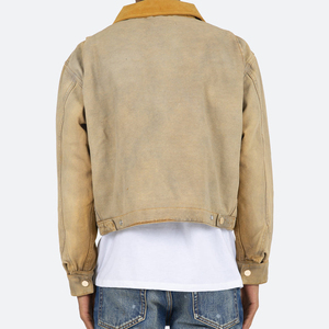 Heavy Cotton <b>Canvas</b> <b>Jacket</b> With Chenille Patches <b>Canvas</b> Workwear <b>Jacket</b> With Metal Zipper Closure - Product Image 4