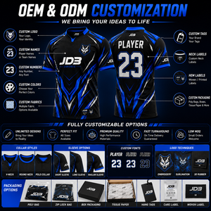 เสื้อฟุตบอลผู้ชาย JD3 รุ่นอื่นๆ ลายพิมพ์แบบรีดร้อน ผ้าโพลีเอสเตอร์ 100% สีดำ-น้ำเงิน ระบายเหงื่อได้ดี แขนสั้น ไซส์ผู้ใหญ่ - Product Image 4