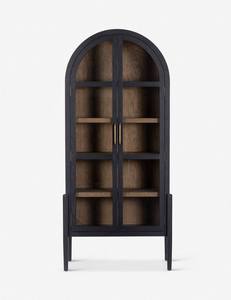 Arched Teak <b>Wood</b> Cabinet Luxury Glass Door <b>Bookcase</b> Multi Tier Living Room Storage Display Shelves - Product Image 2